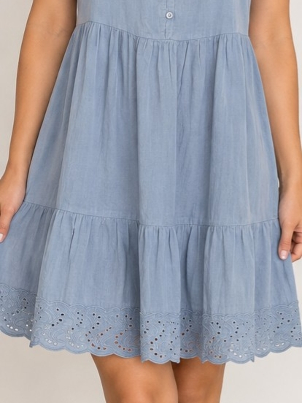 Urban Outfitters Chambray Blue Tiered Eyelet Hem Kids Dress